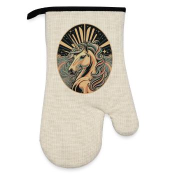 Licorne dans un cadre ovale Art déco - Gant de cuisine avec revêtement en caoutchouc - lin/noir  - Devant