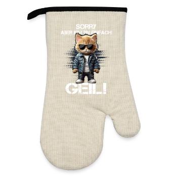 Cat hero in leather jacket & sunglasses - Oven glove with rubber coating - linen/black  - Front