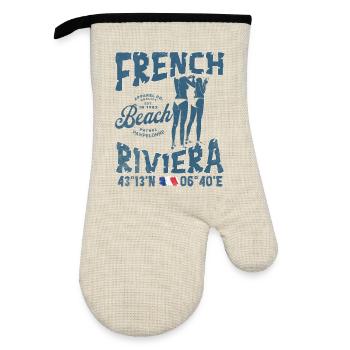 Beach design, French Riviera, summer atmosphere - Oven glove with rubber coating - linen/black  - Front