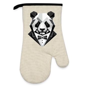 Sophistication géométrique – Le panda en smoking - Gant de cuisine avec revêtement en caoutchouc - lin/noir  - Devant
