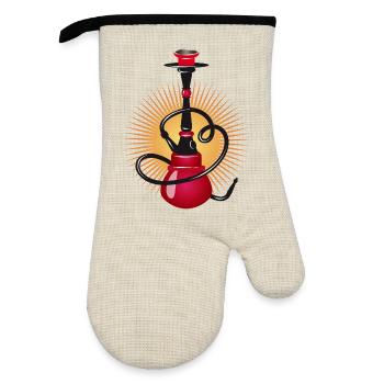 Chicha stylisée en rouge – design oriental moderne - Gant de cuisine avec revêtement en caoutchouc - lin/noir  - Devant