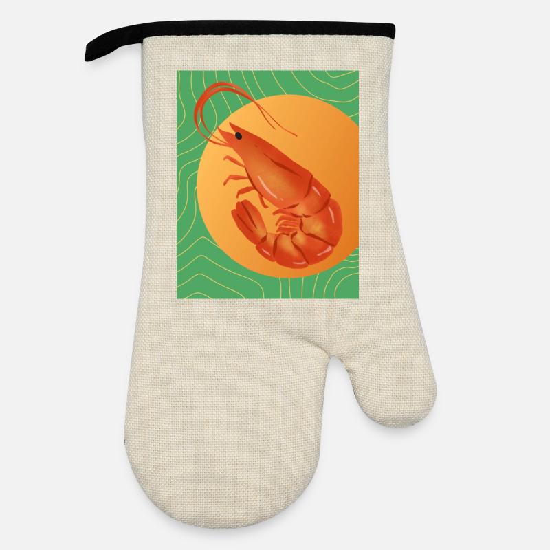 Maximalist Shrimp - Oven glove with rubber coating - linen/black 