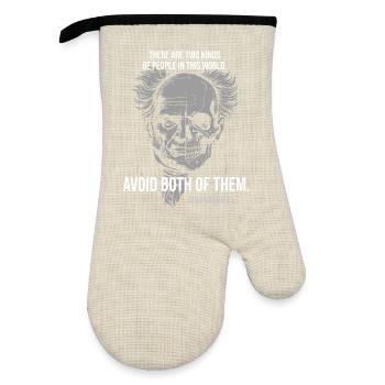 Schopenhauer Skull with Quote on Human Nature - Oven glove with rubber coating - linen/black  - Front