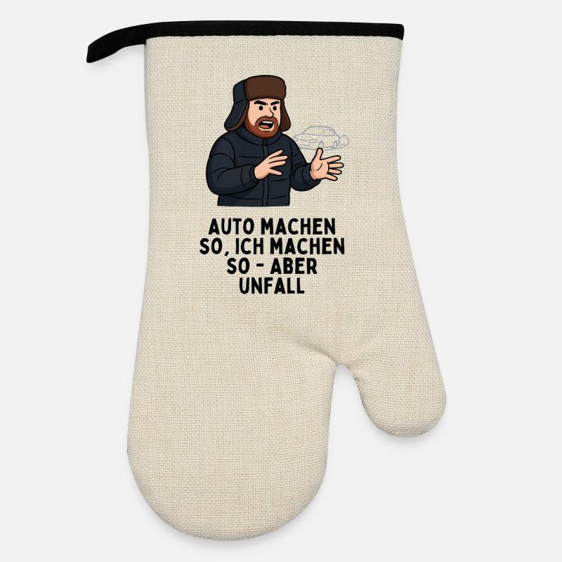 Auto machen so ich machen so - aber Unfall - Ofenhandschuh mit Gummibeschichtung - Leinen/Schwarz 