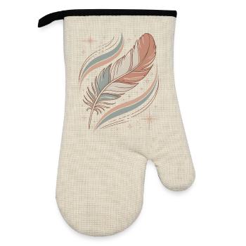 Boho Soul Feather - Oven glove with rubber coating - linen/black  - Front