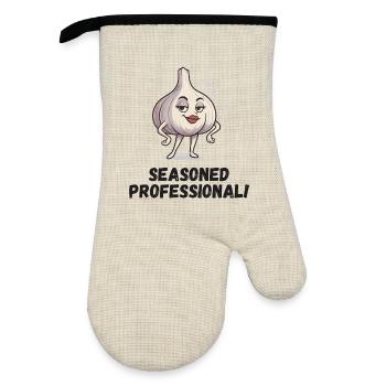 Garlic Lady - Confident Caricature - Oven glove with rubber coating - linen/black  - Front