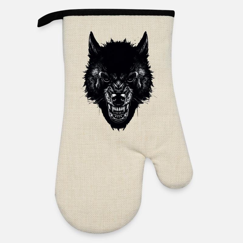 wolf - Oven glove with rubber coating - linen/black 