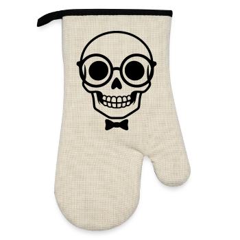 Nerd skull with glasses & bow tie - Oven glove with rubber coating - linen/black  - Front