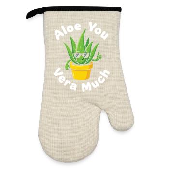 Aloe You Vera Much Succulent Cactus Pun - Oven glove with rubber coating - linen/black  - Front