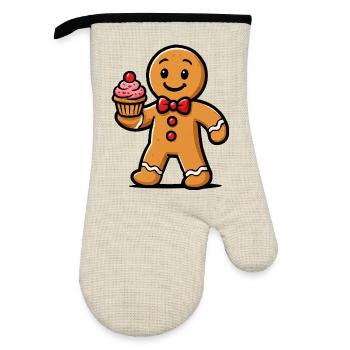 Dessin animé Cupcake Man en pain d’épices - Gant de cuisine avec revêtement en caoutchouc - lin/noir  - Devant