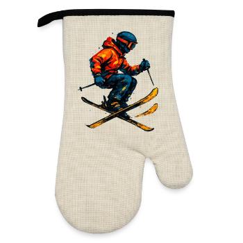 Skiing | Skier | Mountain - Oven glove with rubber coating - linen/black  - Front