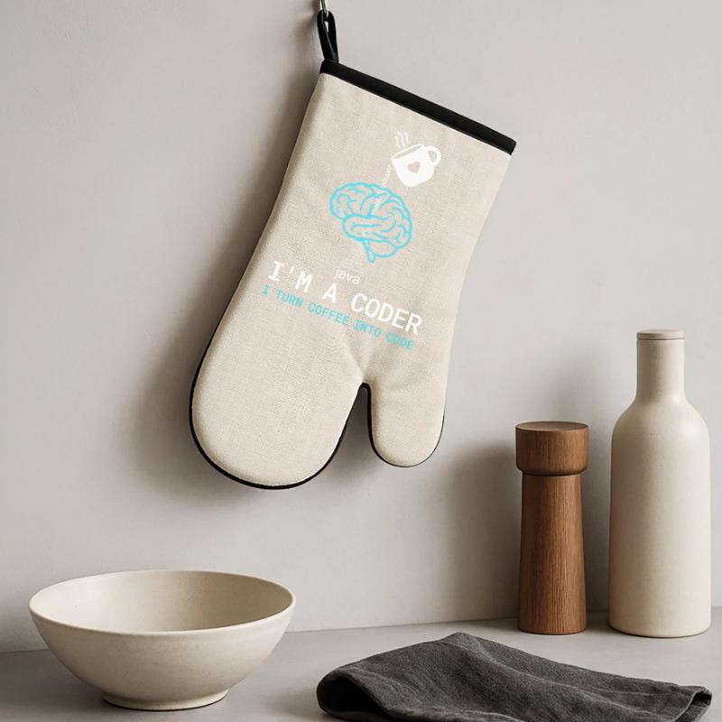Coder T-Shirt: Coffee into Code – Nerdy Programmie Oven glove with rubber coating
