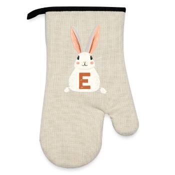 E -Buchstabe - Hase - Personalisierbar - Ofenhandschuh mit Gummibeschichtung - Leinen/Schwarz  - Vorne
