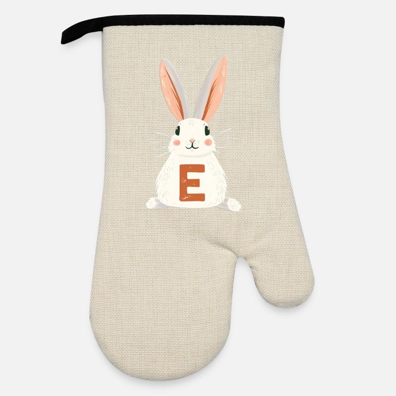 E Letter - Bunny - Personalizable - Oven glove with rubber coating - linen/black 