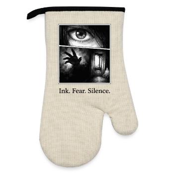 Ink Fear Silence – düsteres Manga Horror Motiv - Ofenhandschuh mit Gummibeschichtung - Leinen/Schwarz  - Vorne