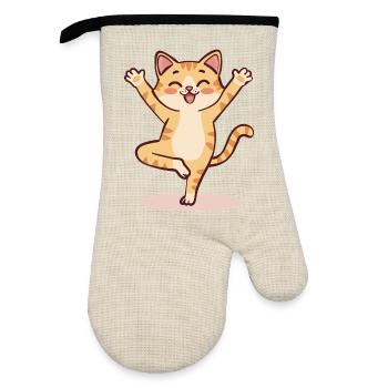 Yoga-Katzen-Cartoon | Niedliche meditierende Katzenpose - Ofenhandschuh mit Gummibeschichtung - Leinen/Schwarz  - Vorne