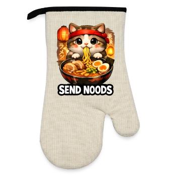 Ramen Cat Send Noods - Oven glove with rubber coating - linen/black  - Front