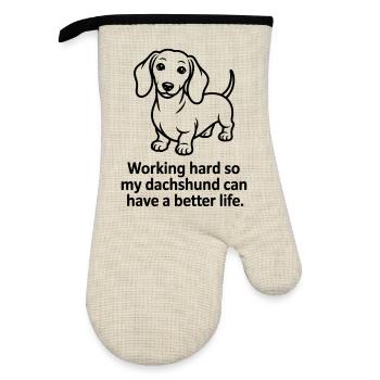 Dachshund drôle - Travaille dur pour ma doxie - Gant de cuisine avec revêtement en caoutchouc - lin/noir  - Devant