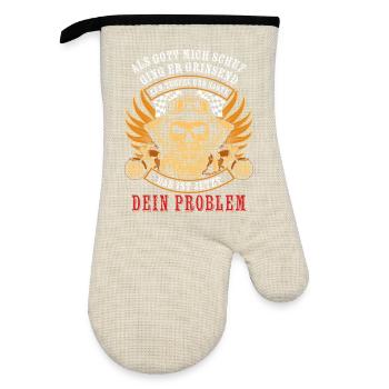 When God created me, he went to the devil grinning - Oven glove with rubber coating - linen/black  - Front