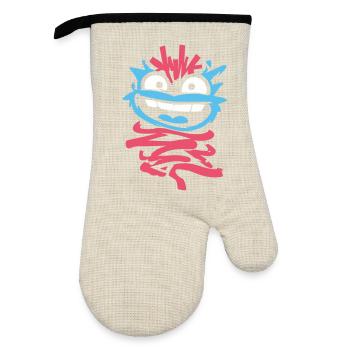 Kleine Monster: Punk-Affe mit Zwinkern - Ofenhandschuh mit Gummibeschichtung - Leinen/Schwarz  - Vorne
