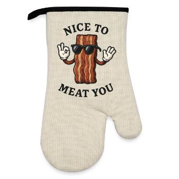 Sonnenbrillen-Bacon: Nice to Meat You - Ofenhandschuh mit Gummibeschichtung - Leinen/Schwarz  - Vorne