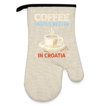 Coffee tastes better in Croatia - Oven glove with rubber coating - linen/black  - Front