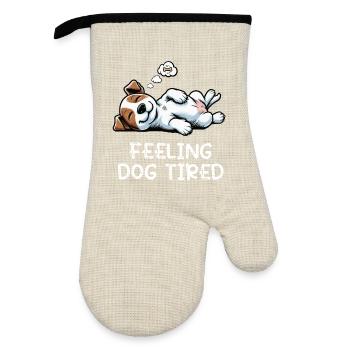 Feeling Dog Tired Jack Russel terrier Jack russel - Oven glove with rubber coating - linen/black  - Front