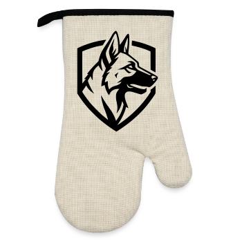 German Shepherd Crest Shield Security - Oven glove with rubber coating - linen/black  - Front