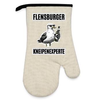Flensburger Kneipen Experte - Ofenhandschuh mit Gummibeschichtung - Leinen/Schwarz  - Vorne
