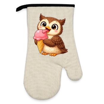 Süße Eule mit Eiskrone Sommer Cartoon König  - Oven glove with rubber coating - linen/black  - Front