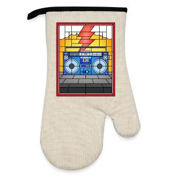 Stained Glass Boombox Illustration - Oven glove with rubber coating - linen/black  - Front