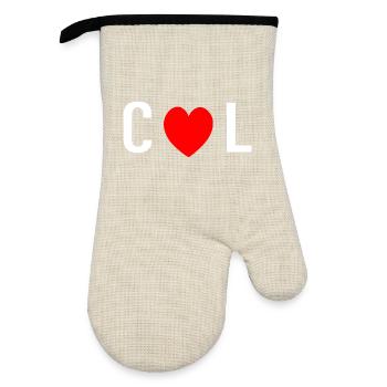 COL with red love heart - Oven glove with rubber coating - linen/black  - Front