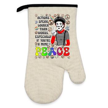 Peace is the most important thing - Oven glove with rubber coating - linen/black  - Front