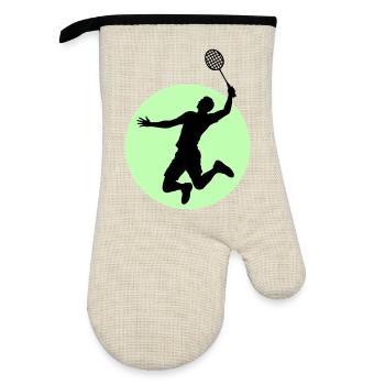 Badminton Player Silhouette – Smash Power - Oven glove with rubber coating - linen/black  - Front