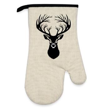 Deer Head Antler Silhouette - Oven glove with rubber coating - linen/black  - Front