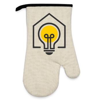 Electrician House Light Bulb Motif - Oven glove with rubber coating - linen/black  - Front