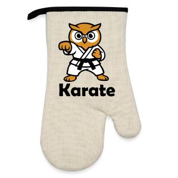 Karate Owl - Oven glove with rubber coating - linen/black  - Front