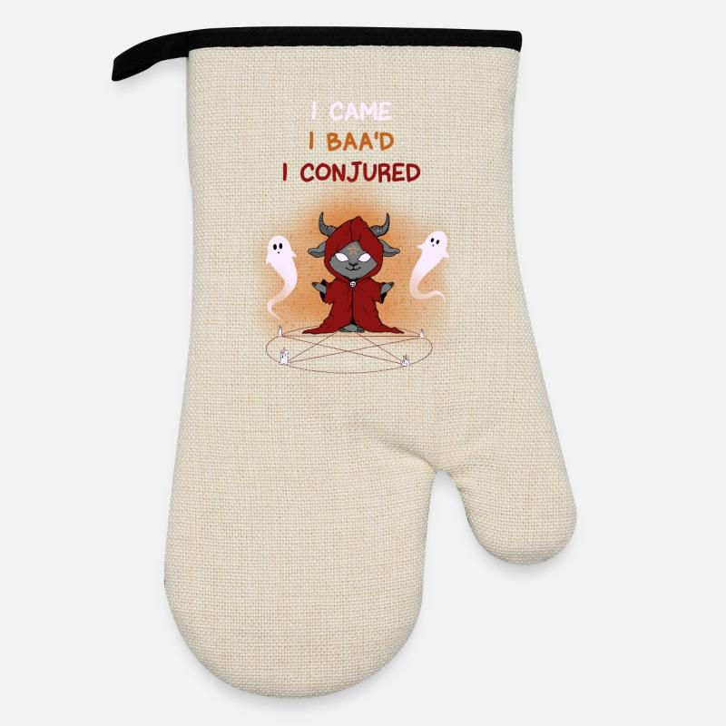 Celestial Magic Goat with Ghosts - Oven glove with rubber coating - linen/black 