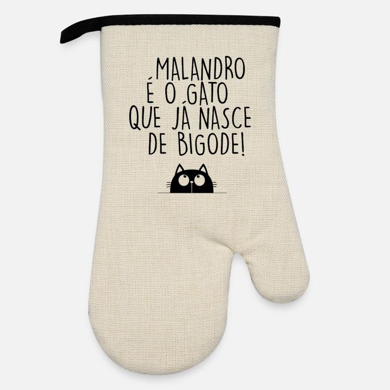 Malandro é o Gato que já nasce de bigode - Gant de cuisine avec revêtement en caoutchouc - lin/noir 