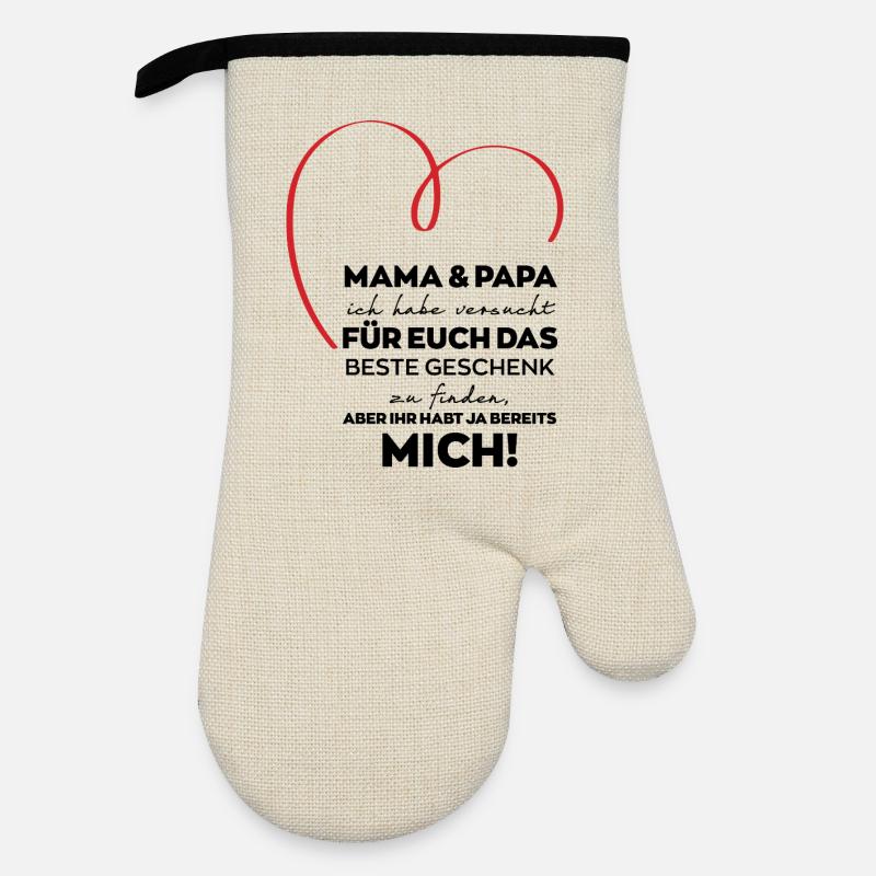 Mama Papa Eltern lustiges Geschenk - Ofenhandschuh mit Gummibeschichtung - Leinen/Schwarz 