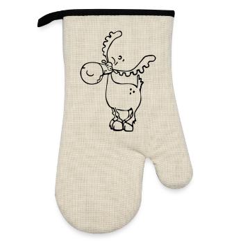 Elk - Deer - Reindeer - Wild Animal - Oven glove with rubber coating - linen/black  - Front
