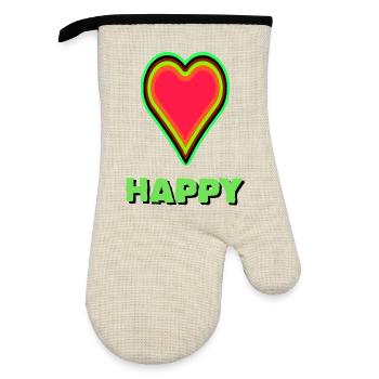 VIBRANT heart graphic with neon framing - Oven glove with rubber coating - linen/black  - Front