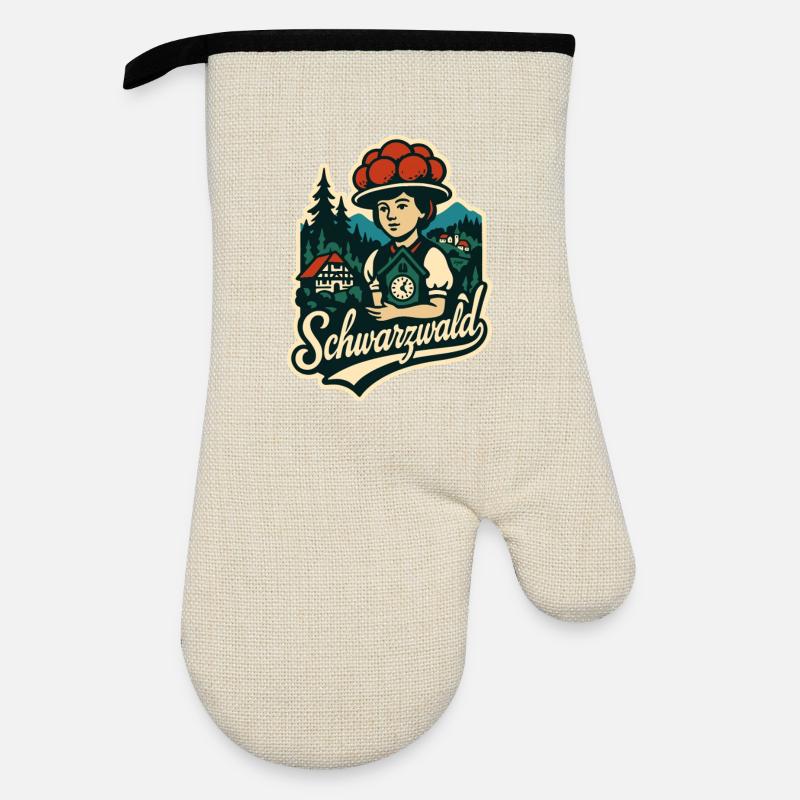 Black Forest Home Illustration with Bollenht - Oven glove with rubber coating - linen/black