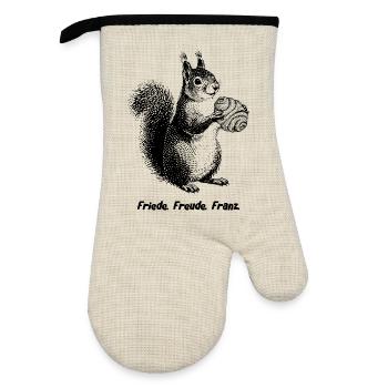Peace, Joy, Franz Squirrel - Oven glove with rubber coating - linen/black  - Front