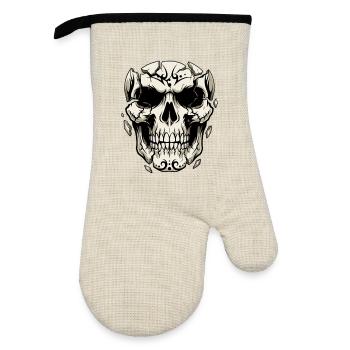 Splintering Skull – Gothic Graphics - Oven glove with rubber coating - linen/black  - Front