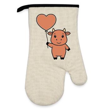 Mignonne Vecteur d’amour en forme de cœur de vache - Gant de cuisine avec revêtement en caoutchouc - lin/noir  - Devant