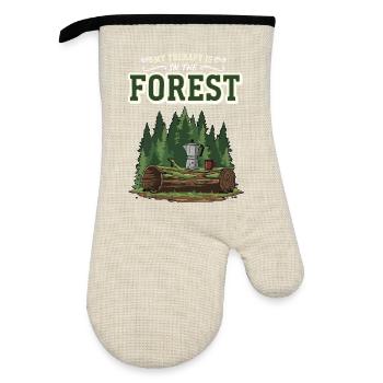 Camping Café Humour My Therapy Is In The Forest - Gant de cuisine avec revêtement en caoutchouc - lin/noir  - Devant