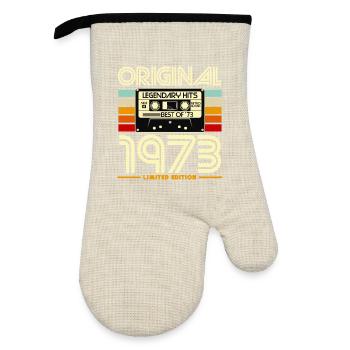 Original 1973 Retro Cassette - Oven glove with rubber coating - linen/black  - Front