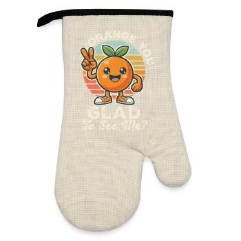 "Orange You Glad To See Me?" - Oven glove with rubber coating - linen/black  - Front