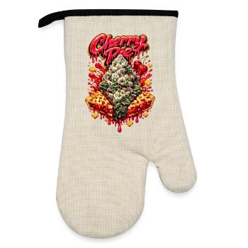 Cherry Pie Graffiti Print - Oven glove with rubber coating - linen/black  - Front